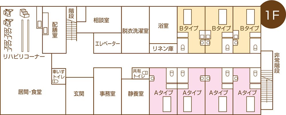豊心の里の1Ｆのフロアマップ