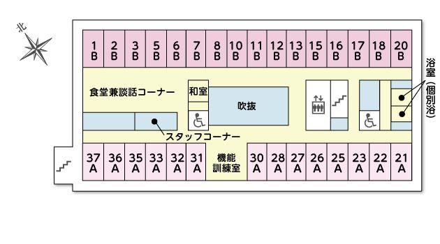 ツクイ・サンシャイン町田東館の3Ｆのフロアマップ