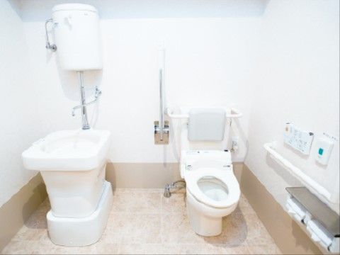 さくらはうす（医療対応型高齢者賃貸住宅）のトイレ。ご入居者様・ご来訪者様、どなた様でもお気軽にお使いいただける共用トイレです。