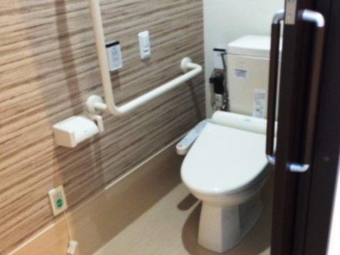 「やさしい手静岡 おおるり笠井」のトイレ。トイレは全て引き戸になっており、軽い力での開閉を施している。