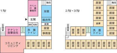 ウェルライフガーデン海老名の1～3階のフロアマップ