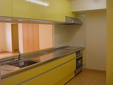 広いキッチンはレクリエーションの一環としても利用する。カウンタータイプの開放的なキッチンで、向こうの部屋を見渡すことができる。
