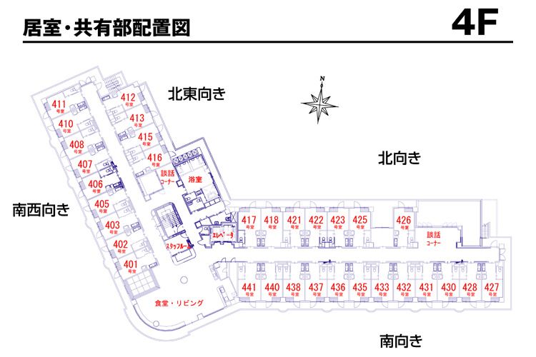 チャームスイート緑地公園の4Ｆのフロアマップ
