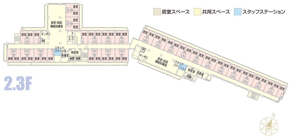 チャームスイート宝塚売布の2～3Ｆのフロアマップ