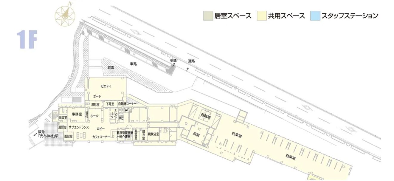 チャームスイート宝塚売布の1Fのフロアマップ