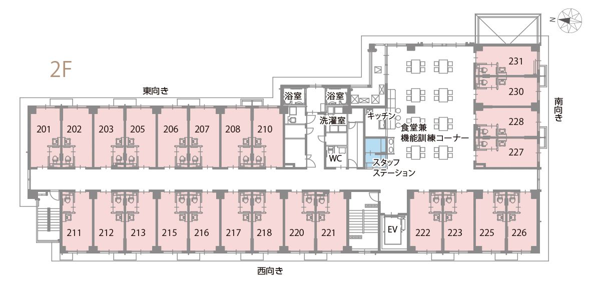 チャームスイート京都桂川の2Ｆのフロアマップ