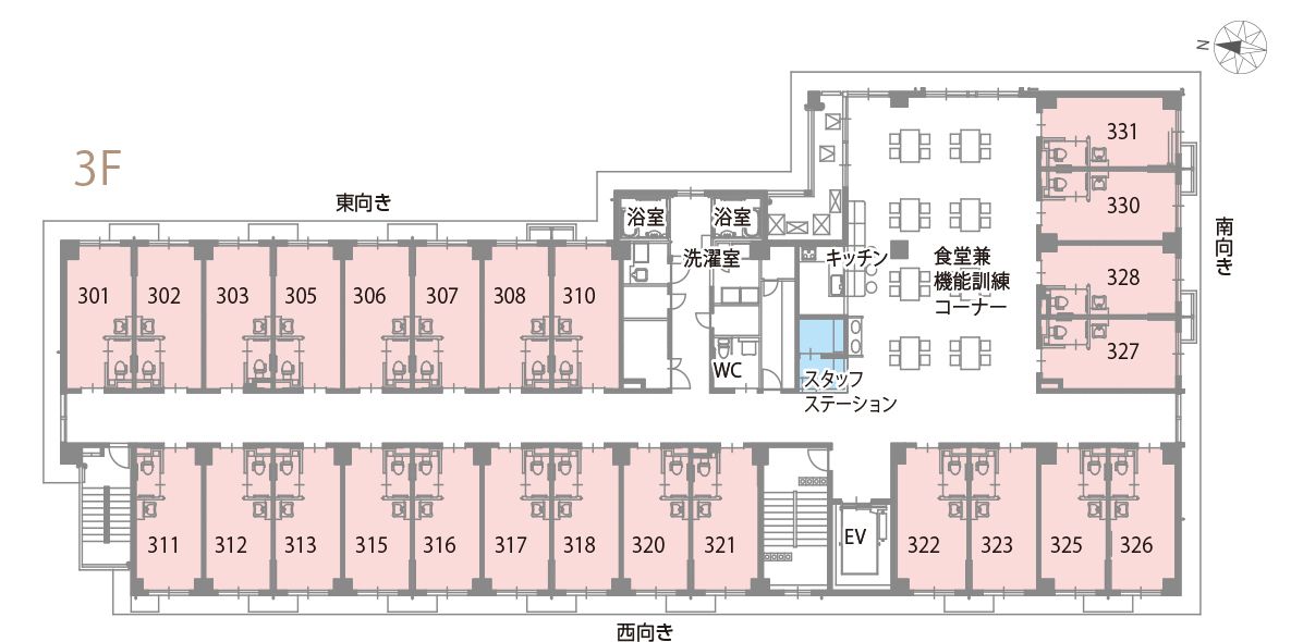 チャームスイート京都桂川の3Ｆのフロアマップ
