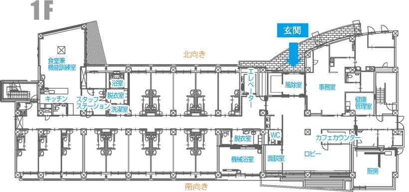 チャーム京都山科の1Ｆのフロアマップ