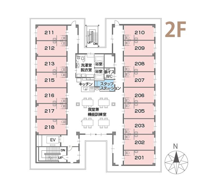 チャーム南いばらきの2Ｆのフロアマップ