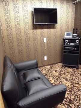 ゴージャスで高級感がある壁紙・絨毯が使われた部屋である。友達と一緒にでも、一人でも利用することができる。