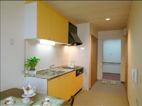 玄関を入ってすぐキッチンがあり、その奥にはダイニングテーブルが配置された居室