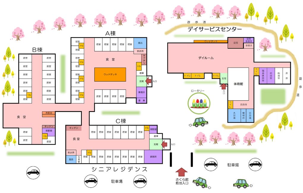 さくら館シニアレジデンスの全体見取り図のフロアマップ
