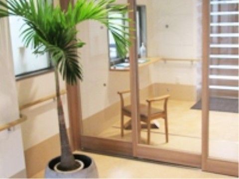 柴胡苑のエントランス。観葉植物が迎えてくれる出入り口。