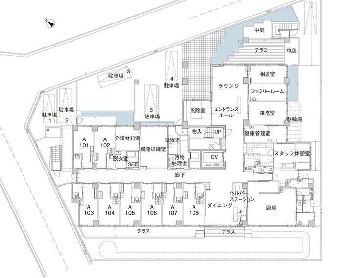 アズハイム町田の1Ｆのフロアマップ