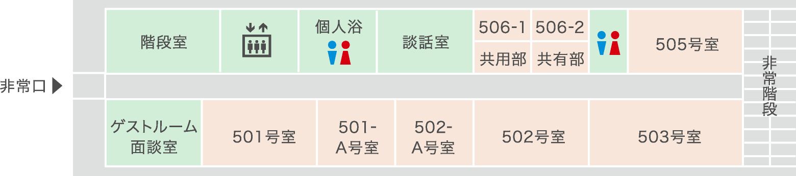ライフケアガーデン熱川本館の本館5Ｆのフロアマップ