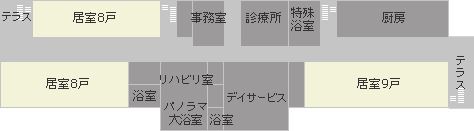 サン・フラワー苑の1階のフロアマップ