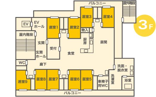 グループホーム ここから百舌鳥西之町の3Ｆのフロアマップ