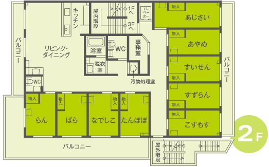 グループホーム ここから尼崎小田の2Ｆのフロアマップ