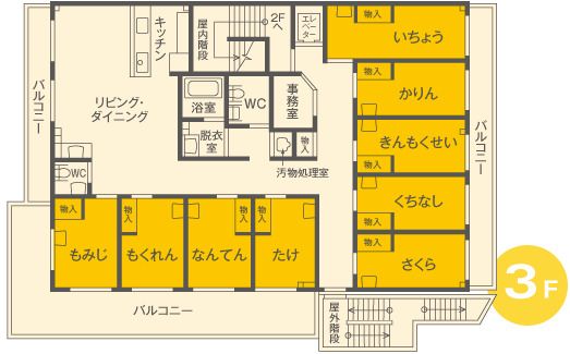 グループホーム ここから尼崎小田の3Ｆのフロアマップ