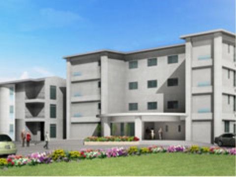 「かわ村高齢者住宅海の家二丁目」の外観。シンプルなデザインに設計されている。