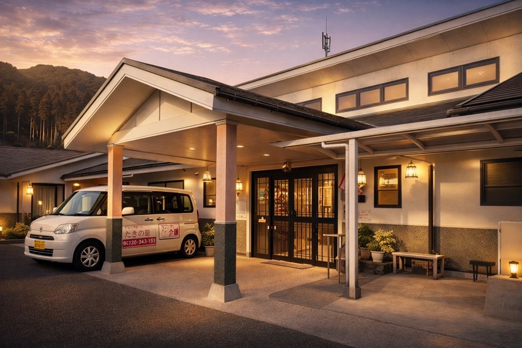 施設の玄関前には屋根が設置されており、入り口までのアプローチは、ピンクとグレーを基調としたスタイリッシュなデザインになっている。