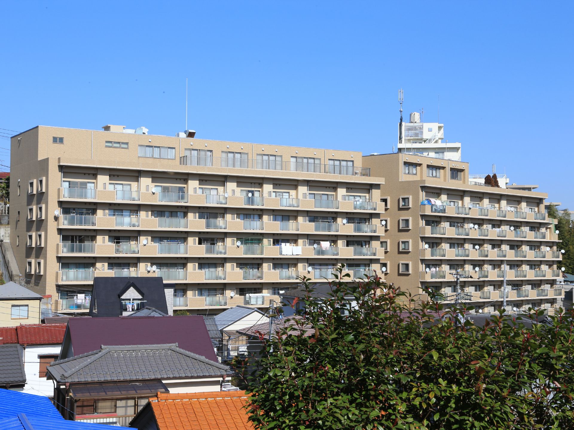 周辺には住宅が並んでいる。視界を遮るような高層の建造物はない。各居室のベランダからは、青い空を一望できる。