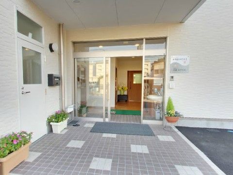 玄関には屋根が設置され、周りの壁は白色基調である。入り口の周囲はフラットになっており、車椅子での通行が可能である。