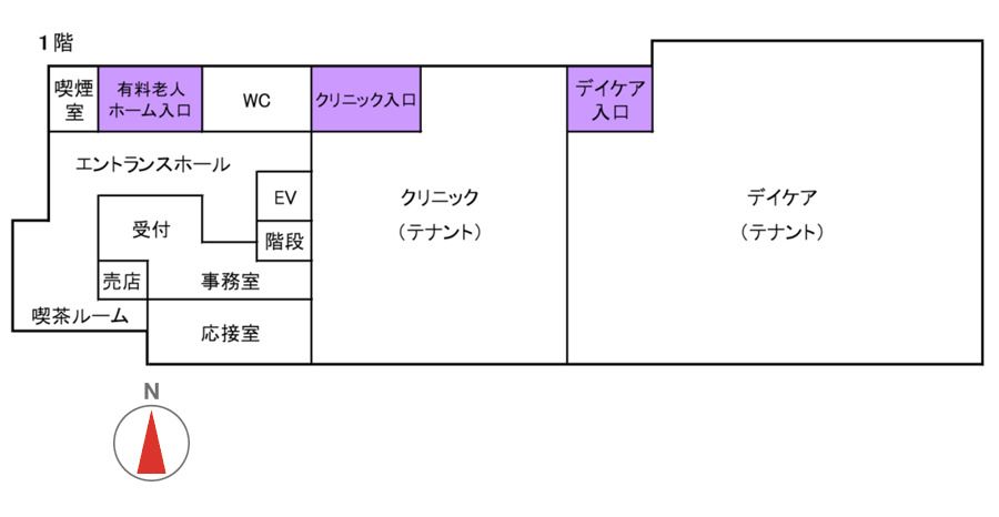 介護付有料老人ホーム あすみが丘グリーンヒルズの1階のフロアマップ