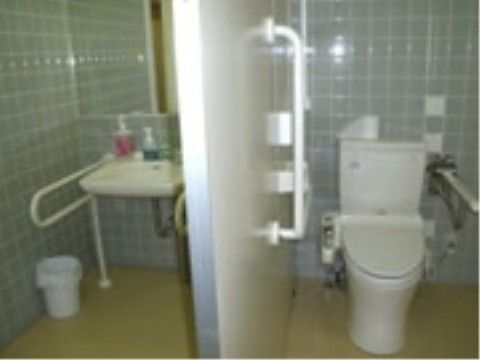 トイレに併設された手洗い器には大判の鏡があるため、手洗いや歯ミガキなどのほかに、姿見としても使用することができる。