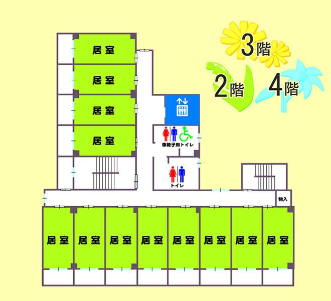 大笑いのいえ下総中山の2～4階のフロアマップ