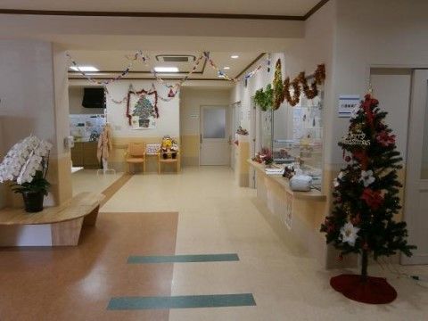 クリスマスツリーのある廊下