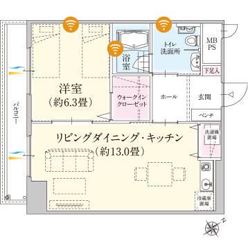 プレステージ滝ノ水緑地の1LDKタイプの間取り図