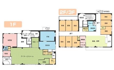 グループホーム プラティア花園の1～3Ｆのフロアマップ