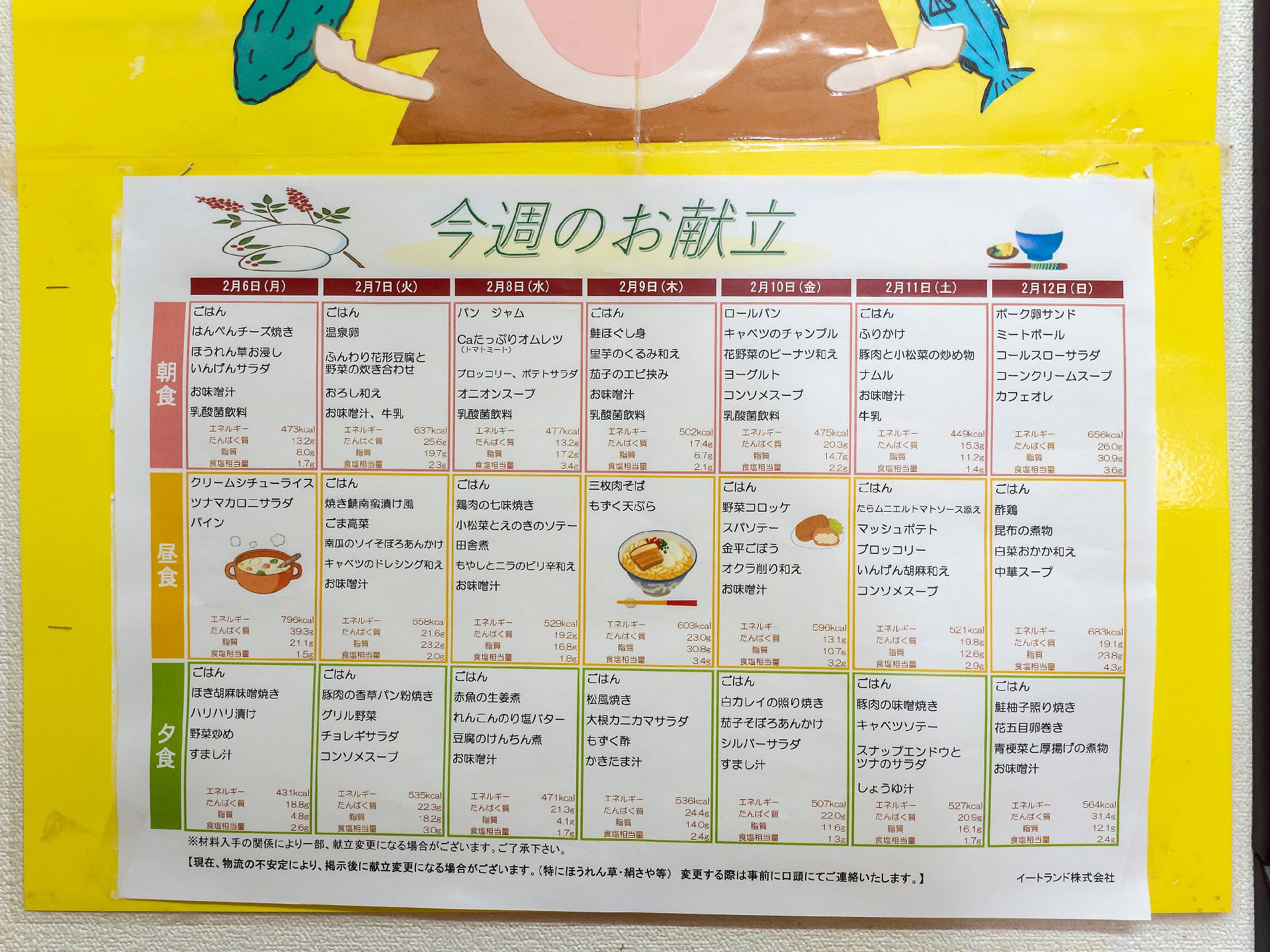 介護スタッフが作成した献立メニュー