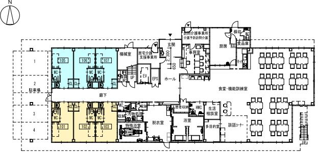 プラチナ・シニアホーム京都長岡京の1Ｆのフロアマップ