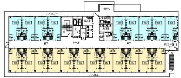 プラチナ・シニアホーム京都長岡京の2～3Ｆのフロアマップ
