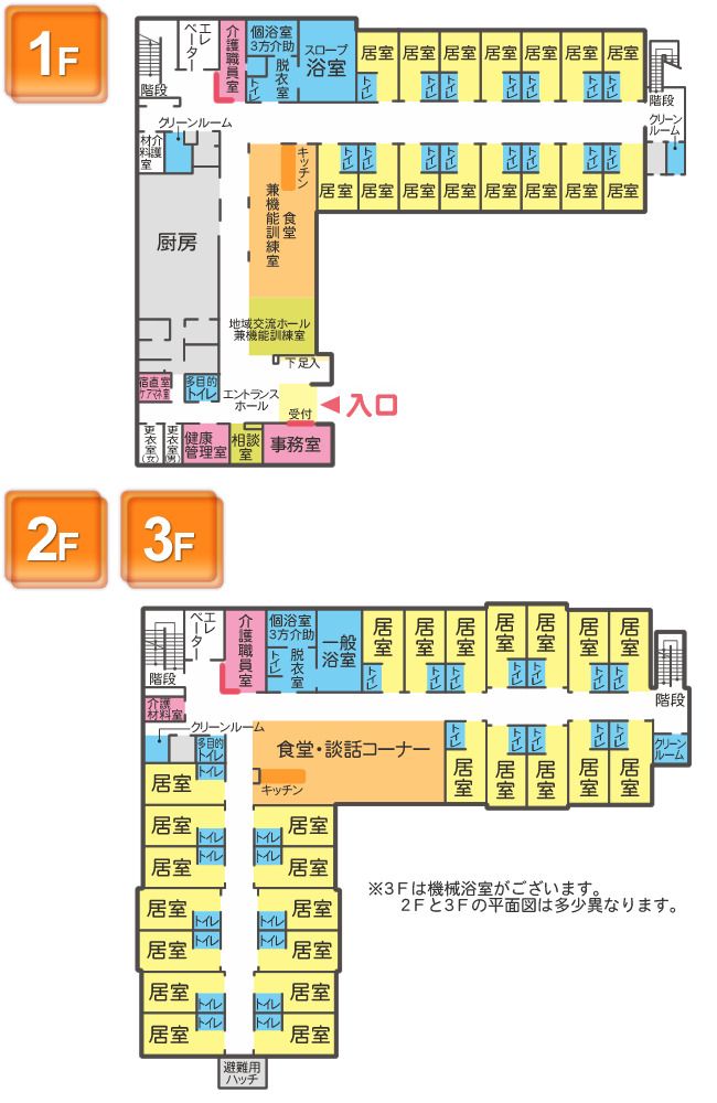さわやかさの館の1～3Ｆのフロアマップ