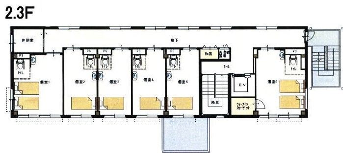 ケアビレッジ椿の2～3Ｆのフロアマップ