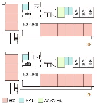 グループホーム ひかり横浜戸塚の2～3Ｆのフロアマップ