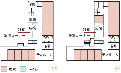 グループホーム ひかり横浜本郷台の1～2Ｆのフロアマップ