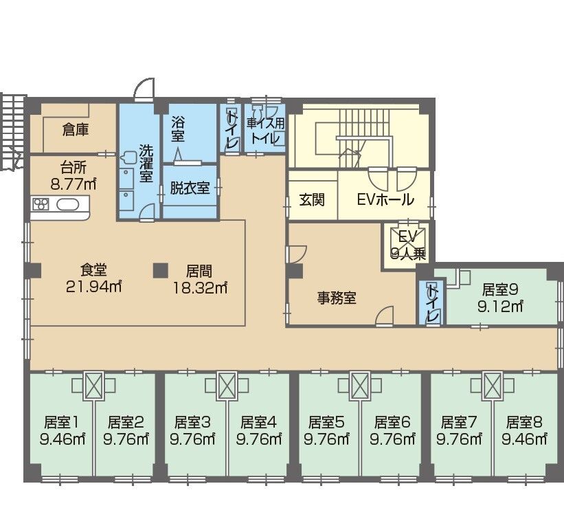 グループホーム アムール忠岡の1Ｆのフロアマップ