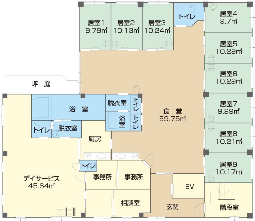 グループホーム アムール岸和田の1Ｆのフロアマップ