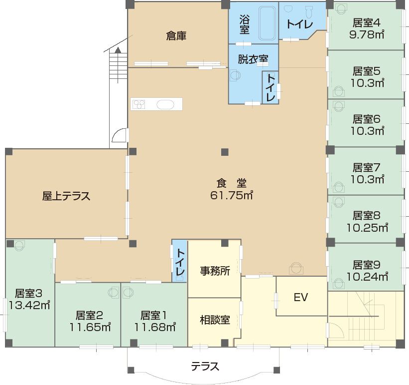 グループホーム アムール岸和田の2Ｆのフロアマップ