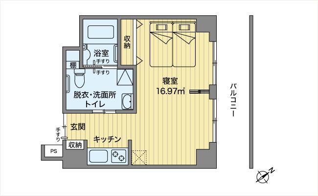レイ・ストーリア滝山のH・Iタイプ 1DKの間取り図