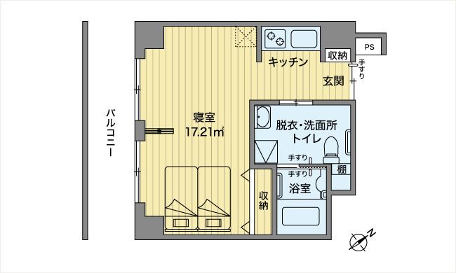 レイ・ストーリア滝山のJ・Kタイプ 1DKの間取り図