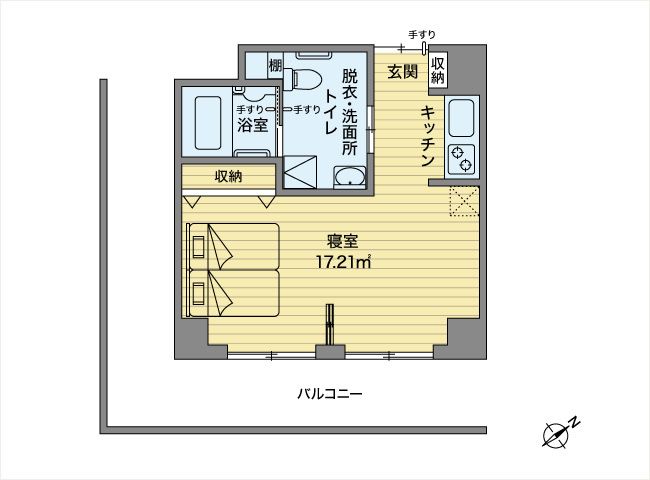 レイ・ストーリア滝山のLタイプ 1DKの間取り図