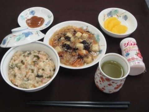 ロイヤルケアホーム川島の食事。飲み込みやすいペースト状の食事。