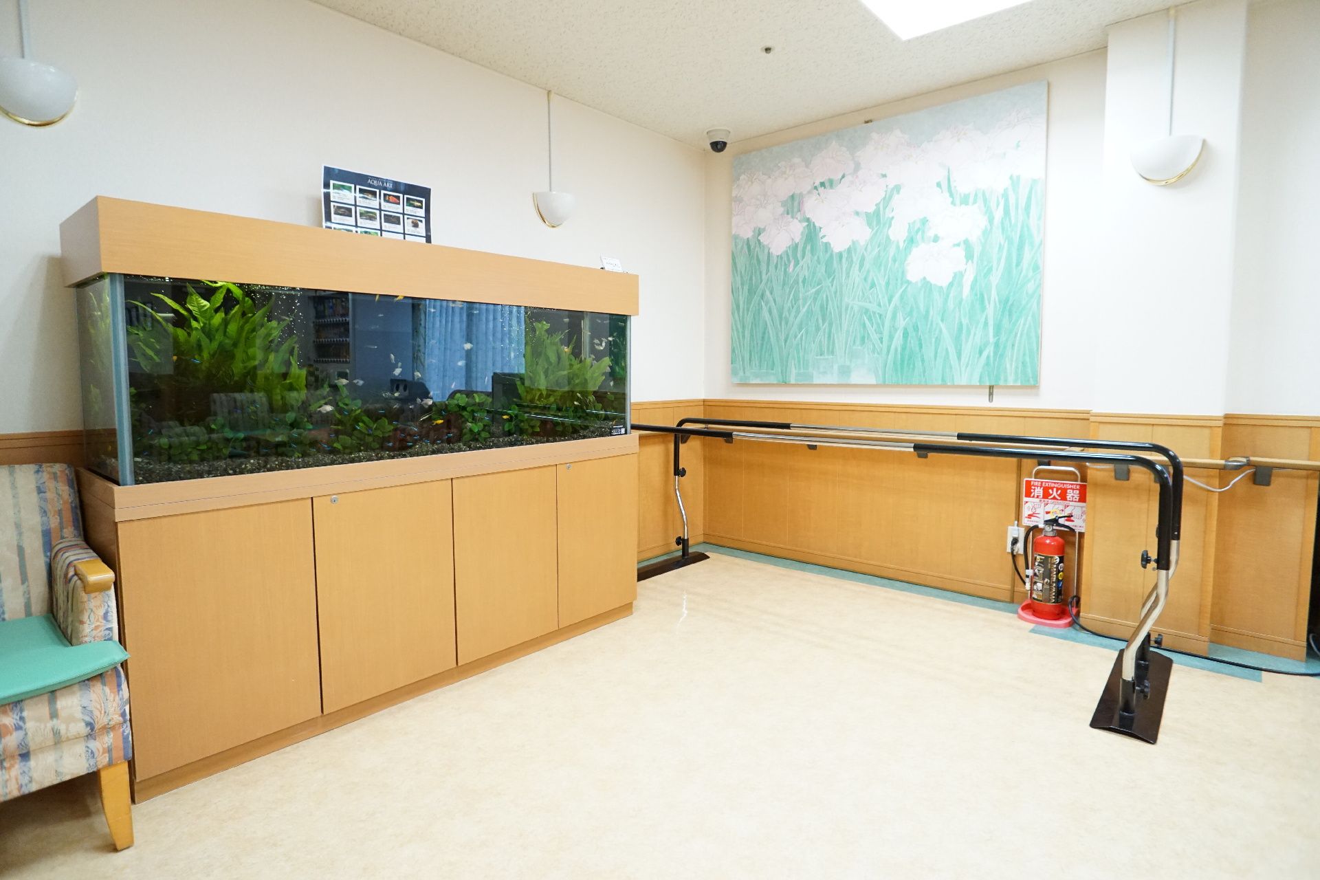 大きな水槽が設置されている廊下