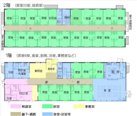 より愛きりしまの1～2階のフロアマップ