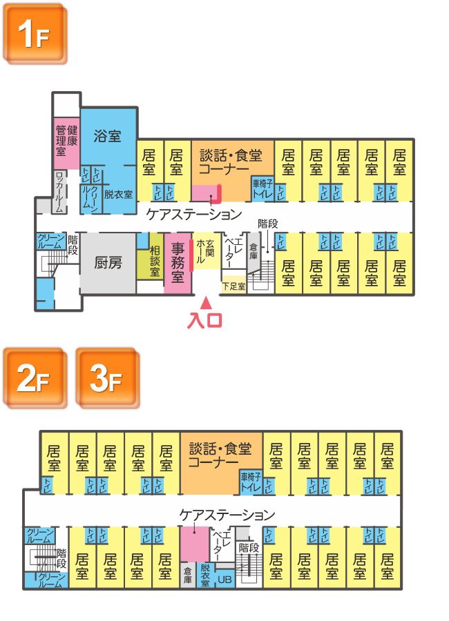 さわやかおおみや館の1～3Ｆのフロアマップ